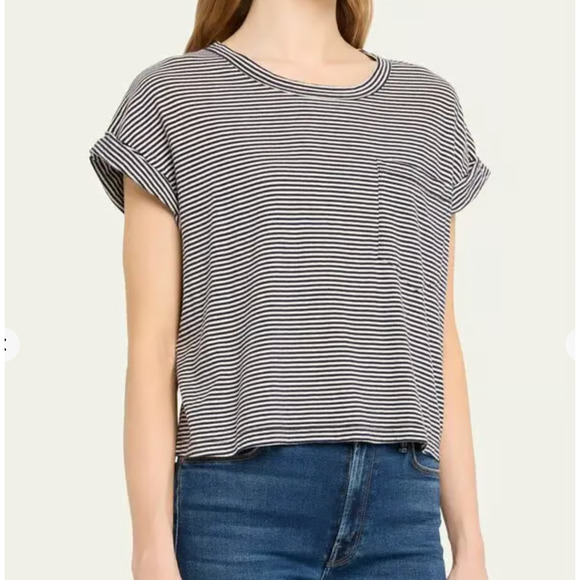 MOTHER Navy Cream Stripe Short Sleeve Pocket Tee Size XS T-shirt - Picture 1 of 12
